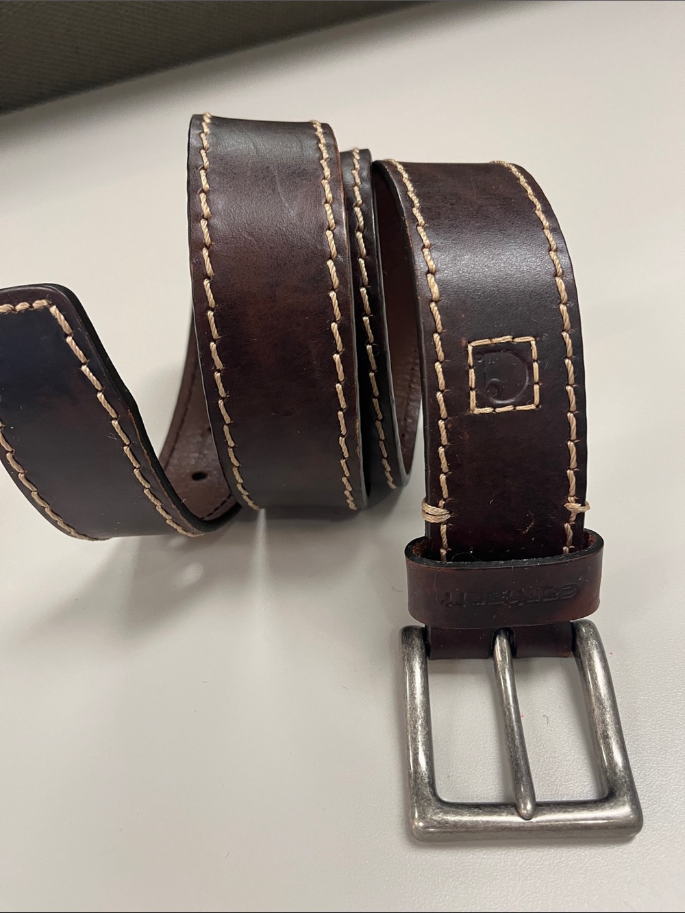 Carhartt Dark Brown Leather Belt with Contrast Stitching 36” Inch